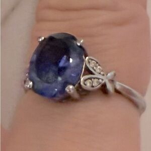 Elegant Blue Cubic Zirconia Silver Ring resizable